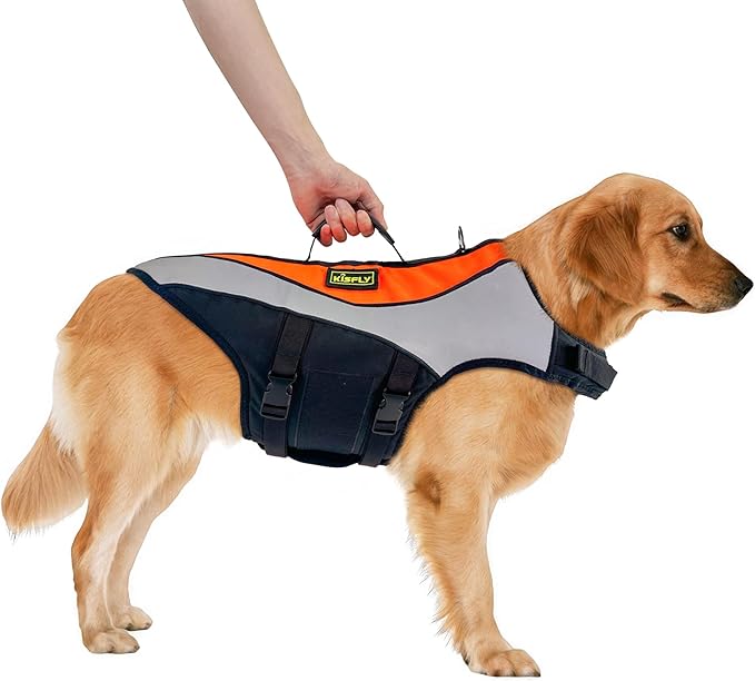Reflective Dog Life Vest for Boating and Swimming – Heavy-Duty Adjustable Swimming Vest with Rescue Handle for Large Breeds (XXL, Orange)