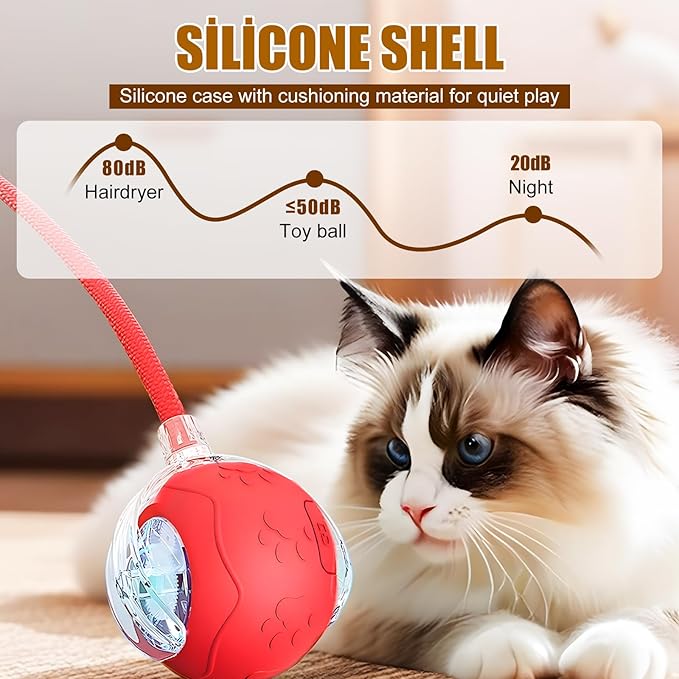 Interactive Cat Toys for Indoor Cats, 2025 New Interactive Cat Toys, Intelligent Automatic Rolling Pet Ball, Automatic Obstacle Avoidance Cat Toy Ball with Rope, Three Modes Adjustment (red)