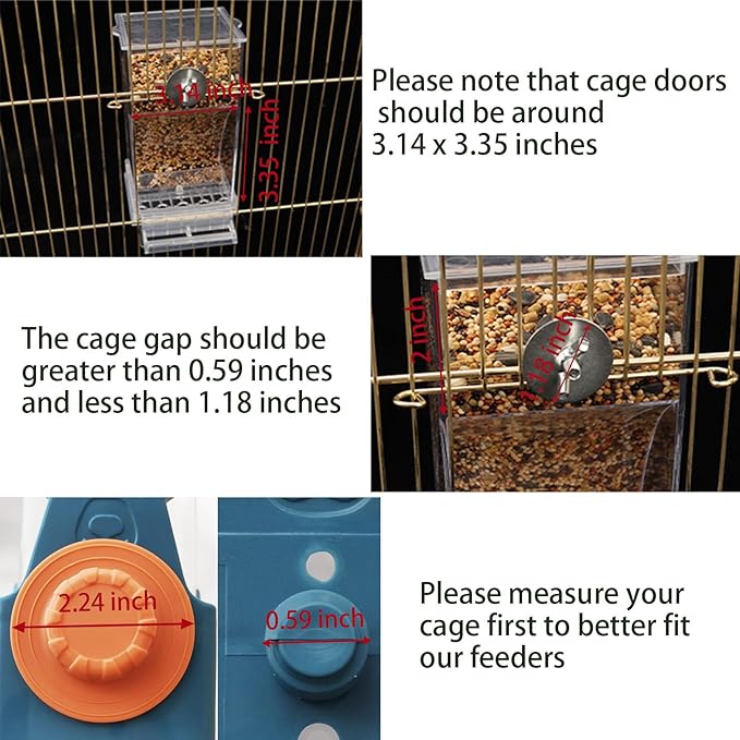 No Mess Bird Feeder Water Dispenser Set, SHGNUY Automatic Transparent Parrot Feeder Acrylic Parrot Food Container Drinker Cage Accessories for Small Birds Canary Parakeet Finch (Dark Green, 1)