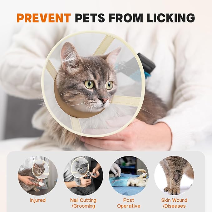 Cat Cone Collar Soft- Adjustable Comfortable Air Mesh Recovery Cone After Surgery to Stop Licking and Scratch, Alternative to Plastic Elizabethan Collar for Cat, Whiskers Freedom (Brown, S)