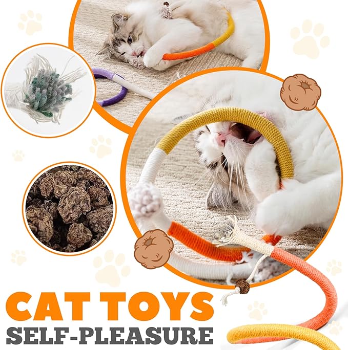 Cat Chew Ropes 3 Pack with Natural Catnip, Interactive Catnip Toys for Indoor Cats, Safe Teeth Cleaning Kitten Rope Toy, Durable Cat Kicker Chew Toy for All Breeds