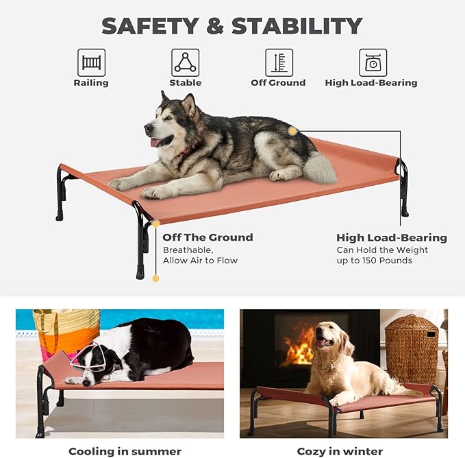 Veehoo Elevated Dog Bed, Outdoor Raised Dog Cots Bed for Medium Dogs, Cooling Camping Elevated Pet Bed with Slope Headrest for Indoor and Outdoor, Washable Breathable, Medium, Red, CWC2204