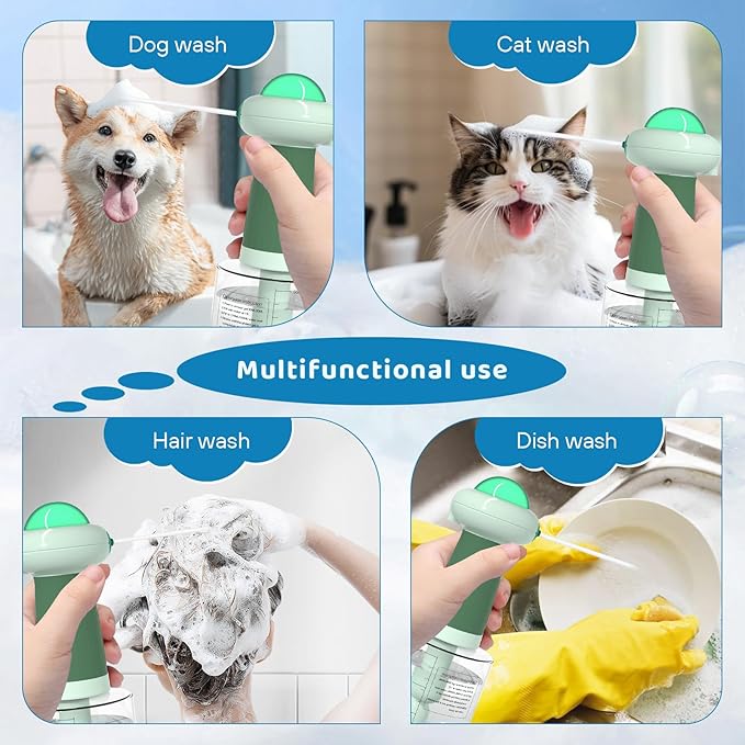 Electric Dog Shampoo Dispenser,IPX7 Cat Shampoo Sprayer,Pet Bath Supplies Automatic Foaming Shampoo Dispenser for Dog Deep Cleaing,Kitchen Sink,Bathroom Green