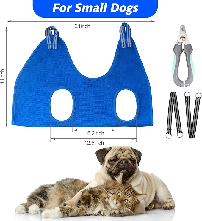 Pet Grooming Hammock for Small Dogs & Cats with Nail Clippers/Nail Trimmers/Grooming Scissors, Dog Grooming Harness for Nail Trimming, Pet Grooming Sling Helper