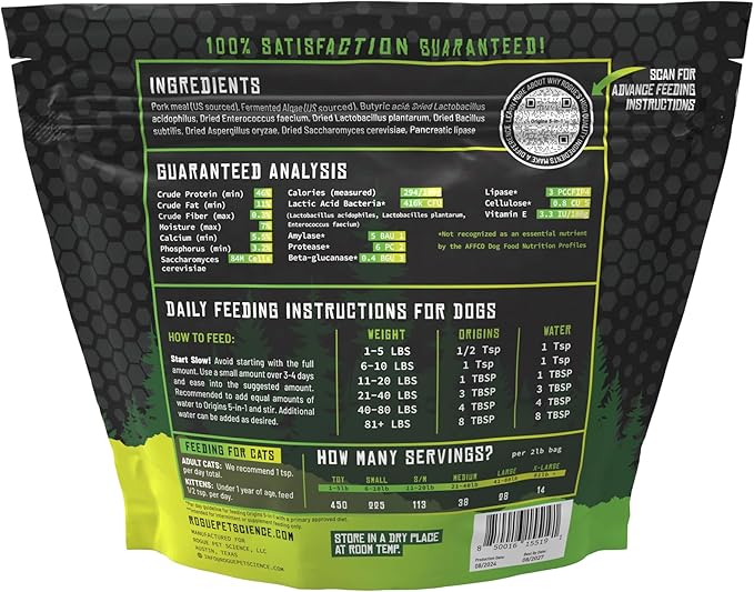 Origins 5-in-1 Dog Supplement - Powdered Food Topper w/Natural Heirloom Pork Protein- Supports Healthy Digestion, Skin, and Coat - Helps Reduce Itching & Joint Inflammation (2 lbs)