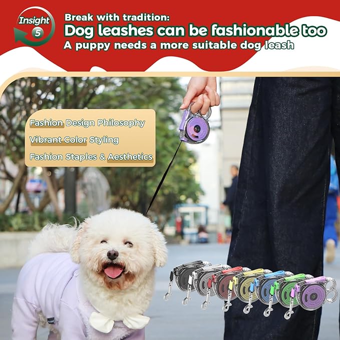 10ft Retractable Dog Leash for Small Dogs, Puppies, and Cats, 360° Tangle-Free, One-Handed Brake, Applicable to Pets of Small Size