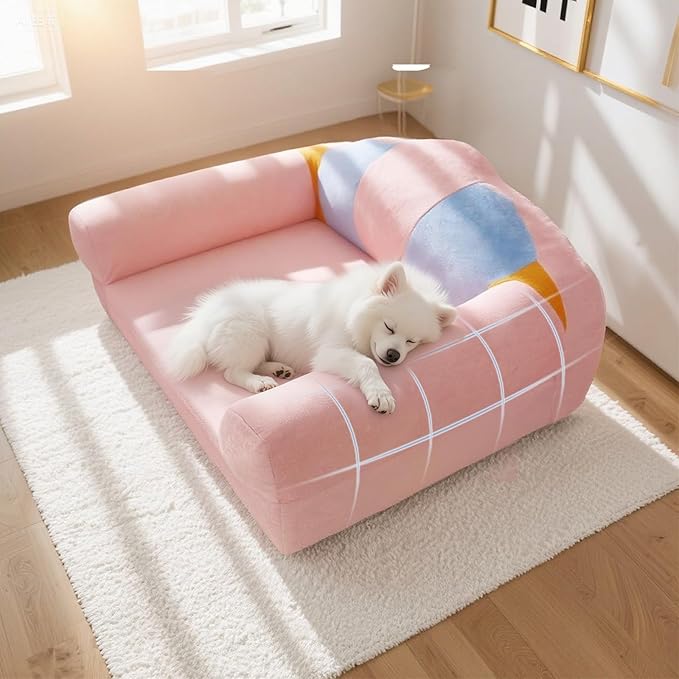 Cute Cat Couch with Soft Pillow, Supportive Dog Couch, Cat Sofa with Removable Cover,Cute Rainbow Shaped, 24 Inch