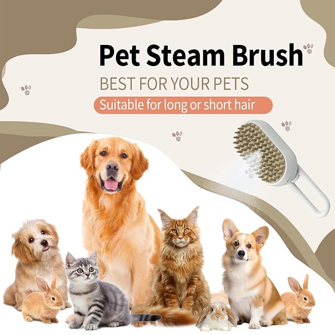 New Cat Steam Brush for Shedding Dog Brush with Steam Pet Hair Cleaning Brush Comb for Spray 4 in 1 Pet Grooming Soft Silicone Brush for Long & Short Haired Pets (White)