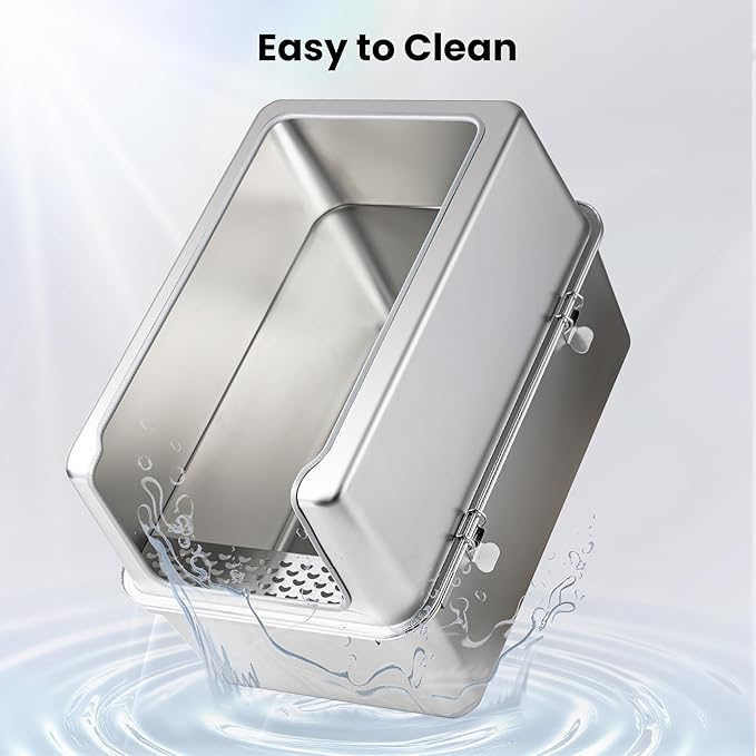 Stainless Steel Litter Box with Metal Lid and Scoop - Enclosed Metal Litter Box for Large Cats, Rust-Resistant, Odor-Control, Easy to Clean, Durable & Long-Lasting with Round Edge (XXL)