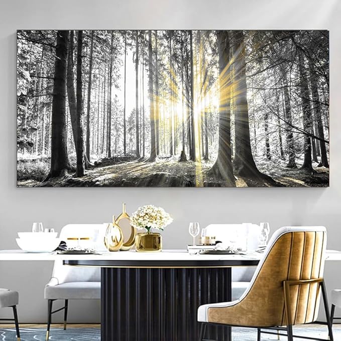 Yxbhhym-Bedroom Wall Art Decor for Living Room Large Canvas Prints Art Black and White Forest Wall Art Trees Picture Landscape Artwork for Wall Nature Scenery Poster Painting Office Decorations