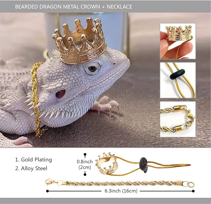 Bearded Dragon Leash and Harness Set, Beardie Carrier, Lizard Adjustable Harness with Leather Wings and Sling Bag, Reptile Small Pet Backpack Batwing Accessories (Leopard Pattern with Crown)