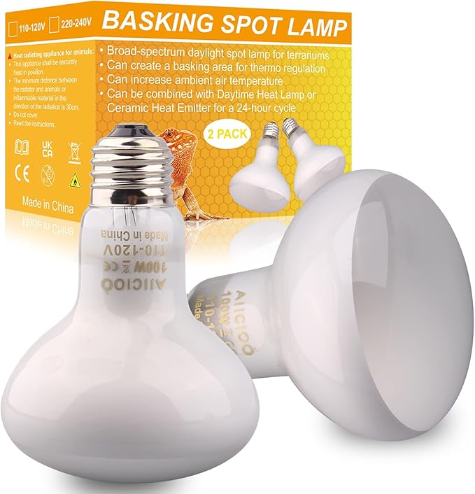Aiicioo Reptile Basking Light Bulb - 100W Reptile Heat Lamp 2 Pack UVA Daylight Amphibians Basking Bulb for Bearded Dragon Turtle Hermit Crab Gecko Lizard Daylight