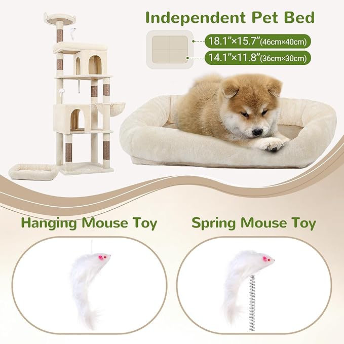 Globlazer Heavy Duty Cat Trees for Large Cats, Sturdy 72in Maine Coon Cat Tree for Large Cat 20 lbs+ Heavy Duty Cat Tower for Adult Biggest Cats with 6 Scratching Posts, Hammock, S72, Beige