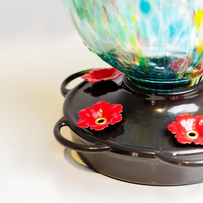 Tulip Shaped Glass Hummingbird Feeders for Outdoors - 36 Oz Hummingbird Feeder - Humming Bird feeders for Outdoors Hanging