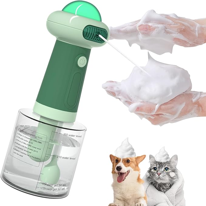 Electric Dog Shampoo Dispenser,IPX7 Cat Shampoo Sprayer,Pet Bath Supplies Automatic Foaming Shampoo Dispenser for Dog Deep Cleaing,Kitchen Sink,Bathroom Green