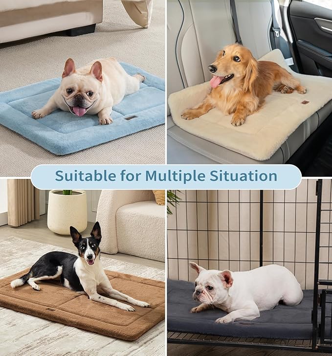 Made4Pets Dog Crate Pad Bed for Medium Dogs, Washable & Reversible, Anti-Slip Kennel Mat for Cozy Sleeping, Soft Fluffy Dog Bed for Indoor & Outdoor Use, 29"x21", Blue