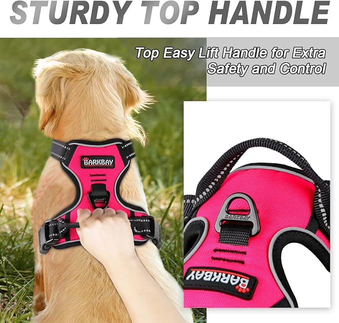 BARKBAY No Pull Dog Harness Front Clip Heavy Duty Reflective Easy Control Handle for Large Dog Walking(Pink,S)