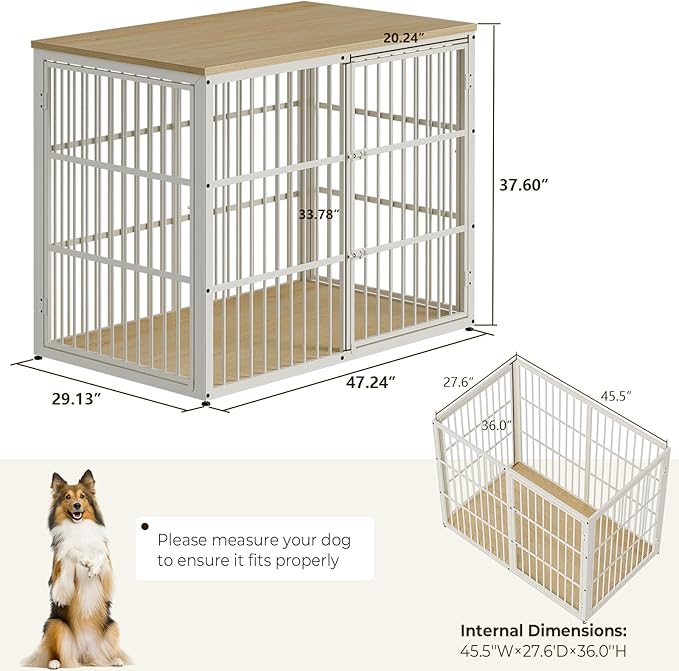 Lyromix 48'' XXL Dog Crate Furniture with 3 Doors,Wooden Crate End Table Heavy Duty Indoor Combination Cage for Medium to Large Dogs, Multiple Units Can be Combined, Natural Beech