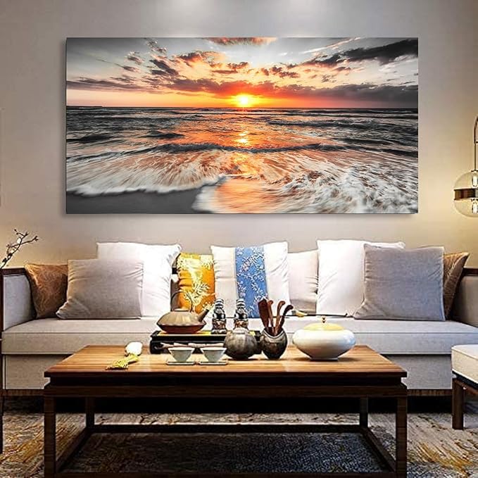 Yxbhhym-Bedroom Wall Art Beach Wall Art Black and White Sunset Canvas Prints Art Seascape Prints Poster Ocean Room Decor Painting Large Pictures for Living Room Wall Decoration Office Décor