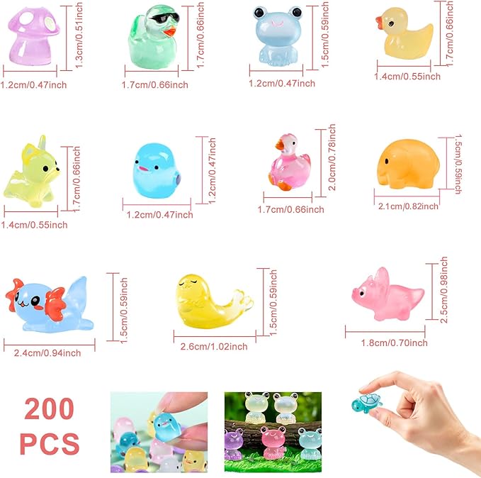 200 Pcs Mini Resin Animals Kit Accessories Variety Pack Glow Animal Figurines Resin Mini Ducks Figurines Accessories for Variety Pack for Garden Micro Landscape Aquarium Potted Dollhouse Decor
