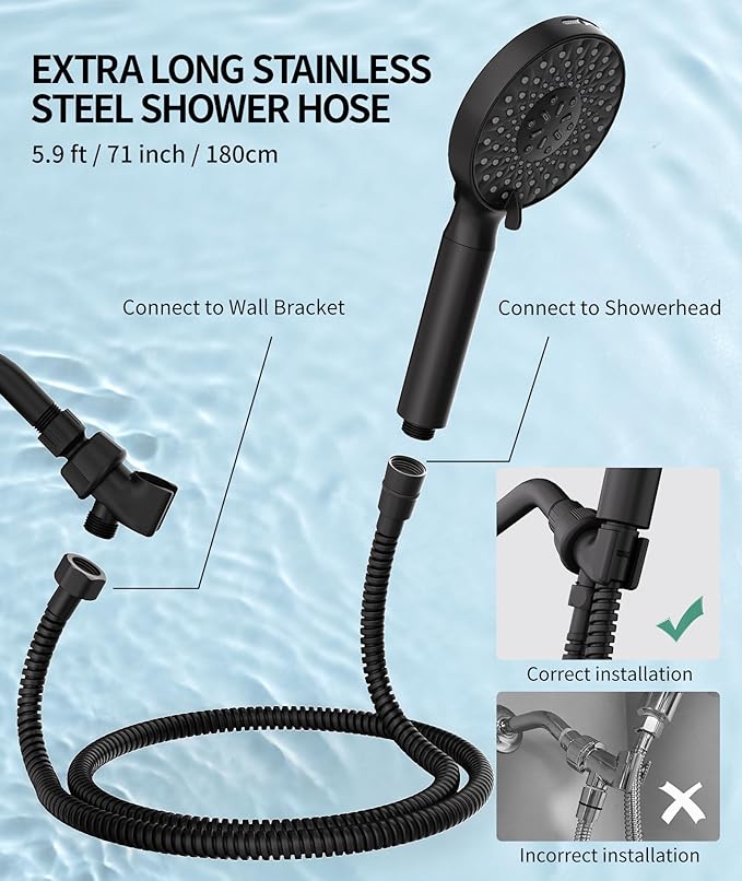 SR SUN RISE Filtered Shower Head with Handheld, High Pressure 9 Spray Mode Matte Black Showerhead with Filters, detachable shower head,Water Softener Filters Beads for Hard Water - Remove Chlorine