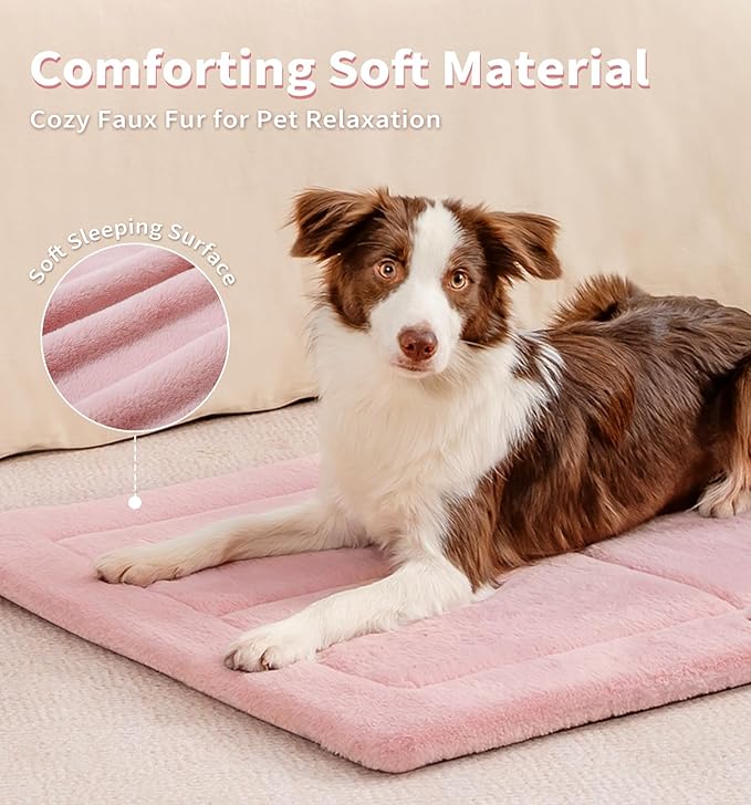 MADE 4 PETS Dog Crate Pad Bed for Small Dogs, Washable & Reversible, Anti-Slip Kennel Mat for Cozy Sleeping, Soft Fluffy Dog Bed for Indoor & Outdoor Use, 24"x18", Pink
