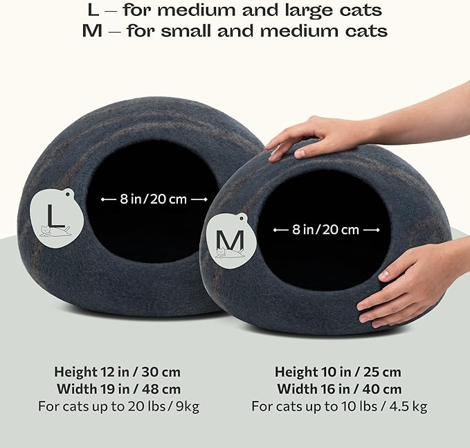 MEOWFIA Cat Cave – Premium Felt Cat Bed for Indoor Cats, Handmade 100% Merino Wool (Medium, Slate Grey)