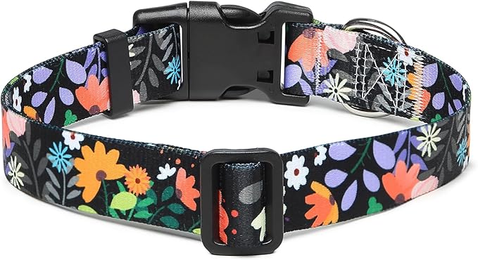 Mercano Adjustable Dog Collar - Special Design Patterns, Soft Nylon Comfortable Durable Pet Collar for Small Medium Large Dogs (S, Floral Orange)