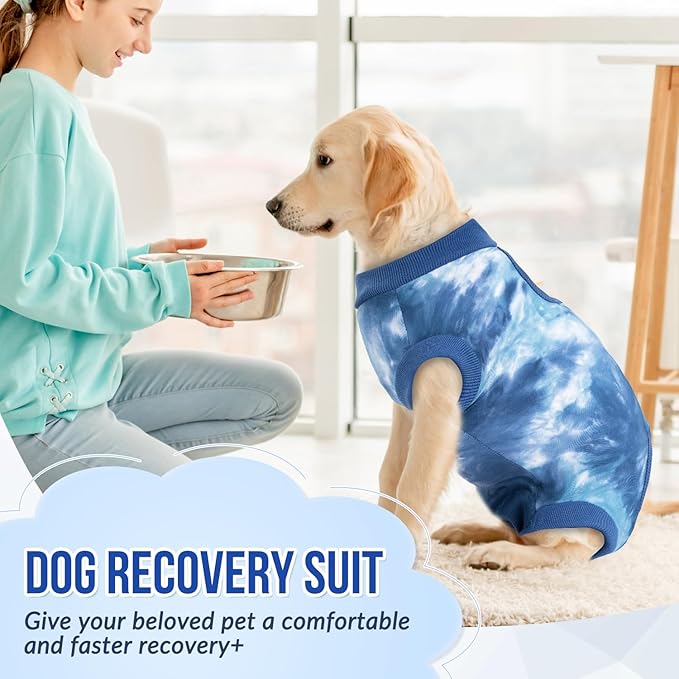 Lukovee Recovery Suit for Dogs, Onesie Surgery Recovery Suit for Female Male Dogs, Abdominal Wounds Cone E-Collar Alternative Prevent Licking Spay Recovery Suit (T-Blue,XXL)