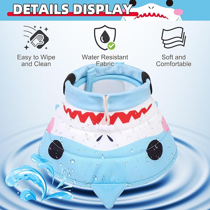 KOOLTAIL Cat Cone Collar, Adjustable Soft Comfortable Cat Recovery Collar to Stop Licking, Foldable Donut Water Resistant Pet Cone for Small Large Cats Kittens After Surgery Shark M