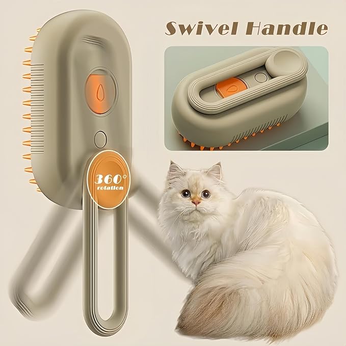 Cat Hair Steam Brush for Shedding,Cloud Care Cat Brush, 2024 Best Cat Steam Brush, Pet Steam Brush, 3-in-1 Self-Cleaning Cat Brush with 360° Rotating Arm, Detachable Silicone Bristle Head (White)