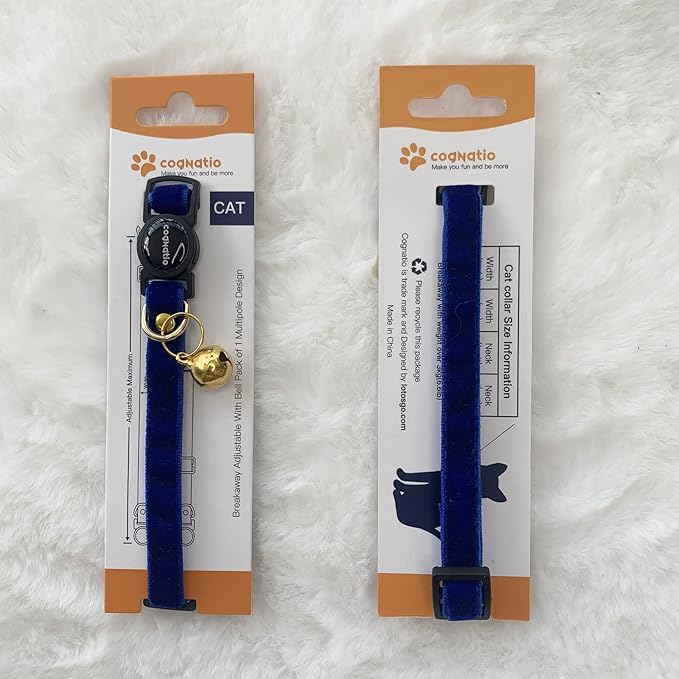 Safety Quick Release Cat Collars,Double Velvet with Bell Available in a Range Colors,Perfect for Your Kitty, Adjustable 20-30 cm (20-30cm, Navy Blue)