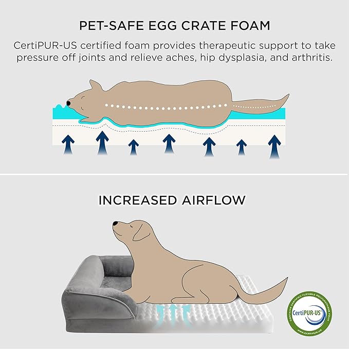 Bedsure Orthopedic Dog Beds Large Sized Dog - Washable Large Dog Cat Bed Waterproof, Comfort Dogs Couch Sofa with Washable Removable Cover, Pet Bed with Nonskid Bottom, Plush-Blue, 35"