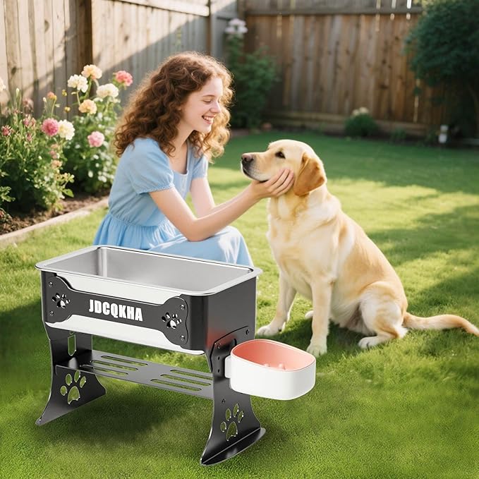 1.5 Gallon Elevated Large Dog Water Bowl, 2 Height Adjustable Stainless Steel Raised Dog Water Bowl Stand for Large Breed, Metal Pet Bowl Stand for Relief Joint Pressure, Easy Clean (Black)