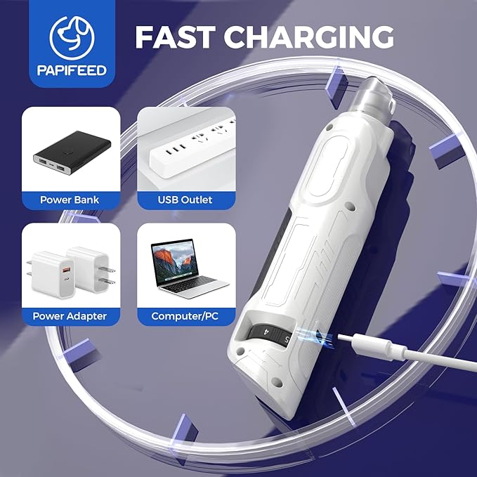 PAPIFEED High Torque Dog Nail Grinder Quiet - 6-Speed Adjustable Dog Nail Trimmers with 2 LED Lights & Dust-Proof Cover, Powerful Motor for Large/Medium/Small Dogs & Cats, Rechargeable - White