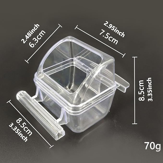 2 Pack Bird Feeder Bowl Clear Water Container Bird Cage Dish No Mess Parakeet Hanging Food Cup for Cage Plastic Parakeet Feeder with Perch