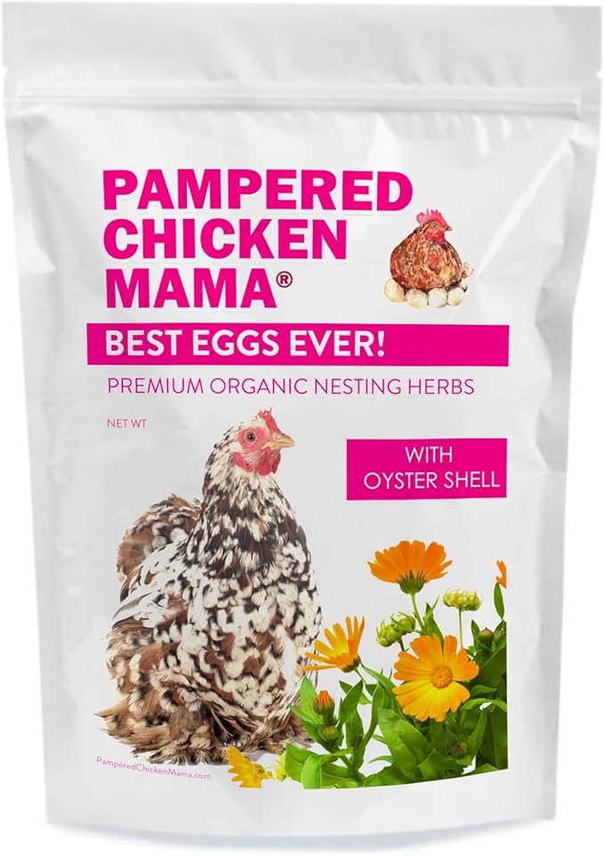 Pampered Chicken Mama Best Eggs Ever! Nesting Herbs for Chickens (1.25 Pounds) Calcium Supplement for Chickens | Chicken Feed Supplies, Hen Treats for Coops