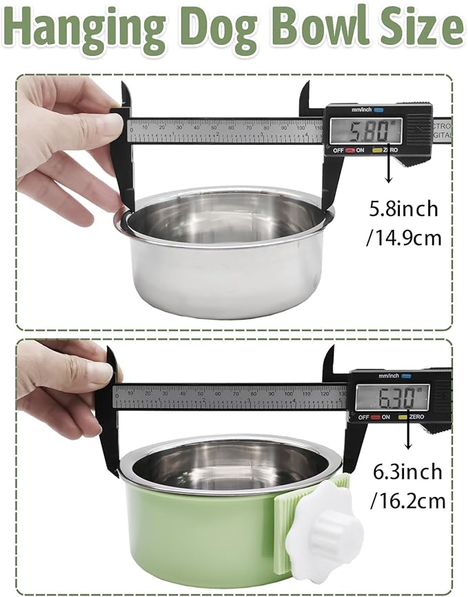 kathson Crate Dog Bowl, Removable Stainless Steel Hanging Pet Cage Bowl Food & Water Feeder Coop Cup for Cat, Puppy, Birds, Rats, Guinea Pigs 6pcs Large(2×Blue,2×Green,2×Pink)