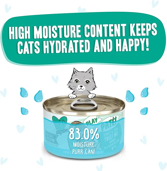 Weruva B.F.F. Play - Best Feline Friend Paté Lovers, Aw Yeah!, Turkey & Tuna Tweet Me! with Turkey & Tuna, 2.8oz Can (Pack of 12)