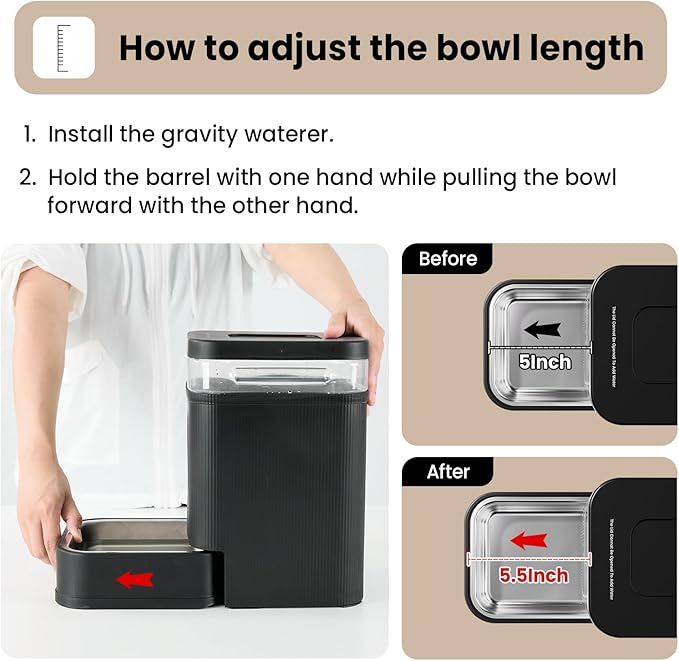 Gardner Pet Automatic Dog Water Dispenser Gravity Waterer with Stainless Steel Bowl Water Dispenser 8.5L Large Capacity Water Feeder for Dogs Cats Pets, BPA-Free Noise-Free (Black, 8.5L)