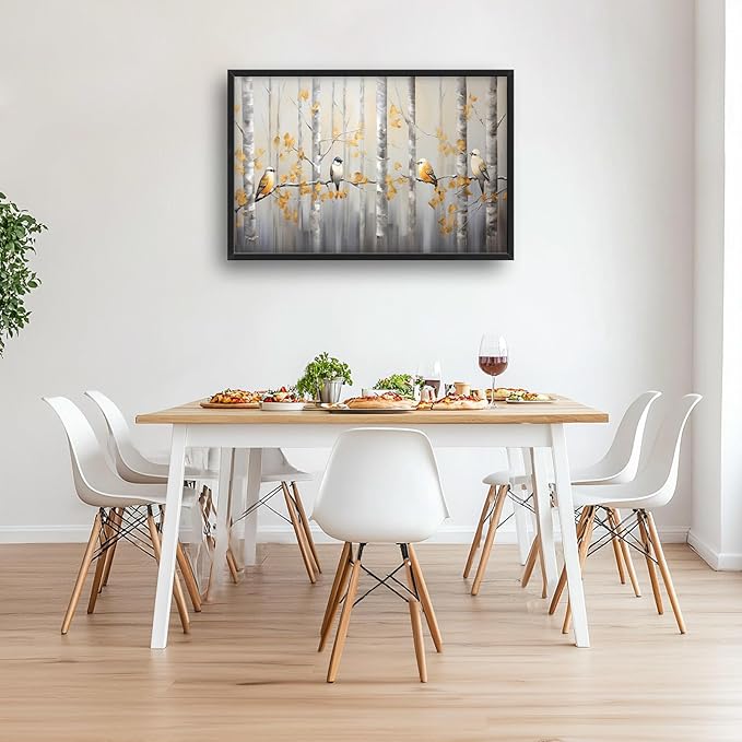 Quorin Bird Large Wall Art Abstract Forest Birds Pictures Wall Decor Yellow Woods Branches Tree Canvas Print Painting Artwork for Bathroom Living Room Bedroom 36L x 24W