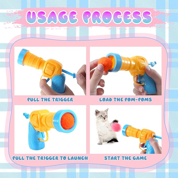 21Pcs Cat Ball Toy Launcher - Includes 20 Colorful Plush Cat Balls and Exciting Launcher Set,Funny Interactive Cat Toys for Bored Indoor Adult Cats, Cute Kitten Kitty Toys