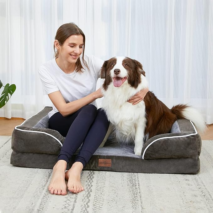Comfort Expression Large Dog Beds Waterproof Orthopedic Foam Dog Sofa Beds Comfy Pet Bed with Washable Removable Cover & Non-Slip Bottom(Large,Dark Green)