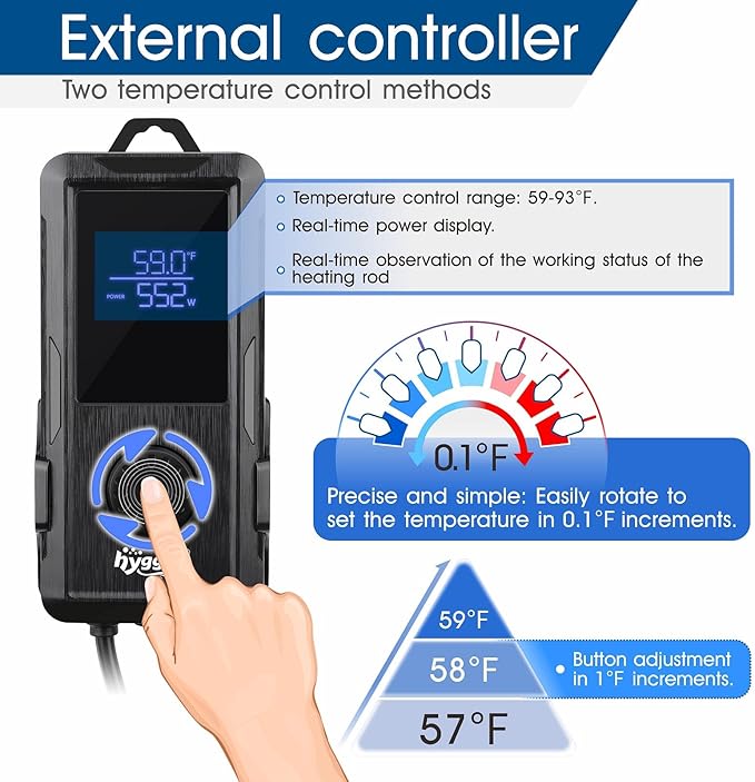 hygger Aquarium Heater 500W/800W/1000W,Fish Tank Heater with Danger Warning Automatically Stops Heating System and Digital LED Controller,for Freshwater or Saltwater 80-220 Gallon Tank