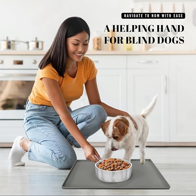 AVERYDAY 18x10'' Silicone Dog Mat for Food and Water, 0.63'' Edge Dog Food Bowl Mats for Floor Waterproof, Dogs Water Mat for Sloppy Drinker, Non Slip Rubber Pet Feeding Mats for Indoor Dogs and Cats