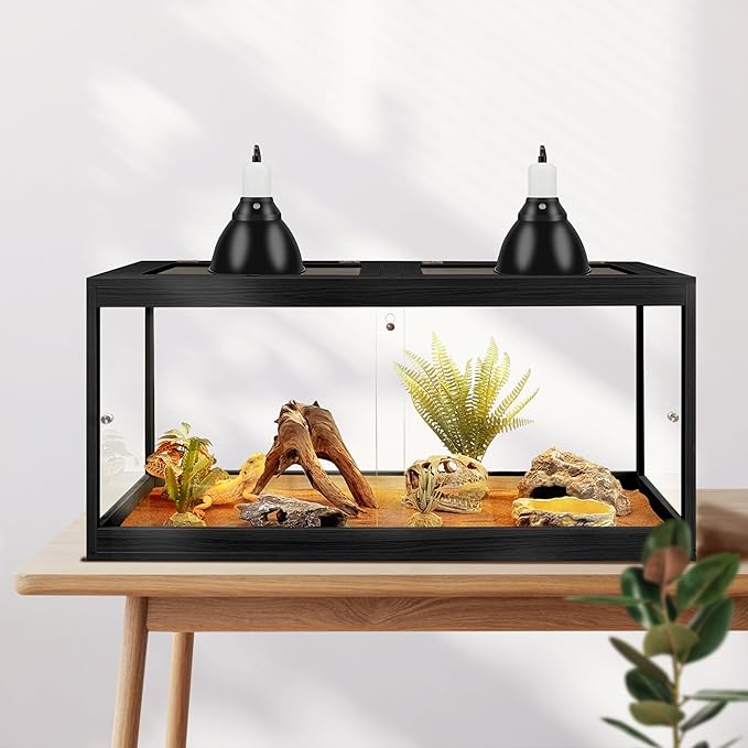 PROLEE Bearded Dragon Tank,37 Gallon Tempered Glass Reptile Tank with Mesh Roof and Front Sliding Door, Anti-Scratch Lizard Tank,Spacious Reptile Enclosure for Snakes,Lguanas, Chameleons(Black)