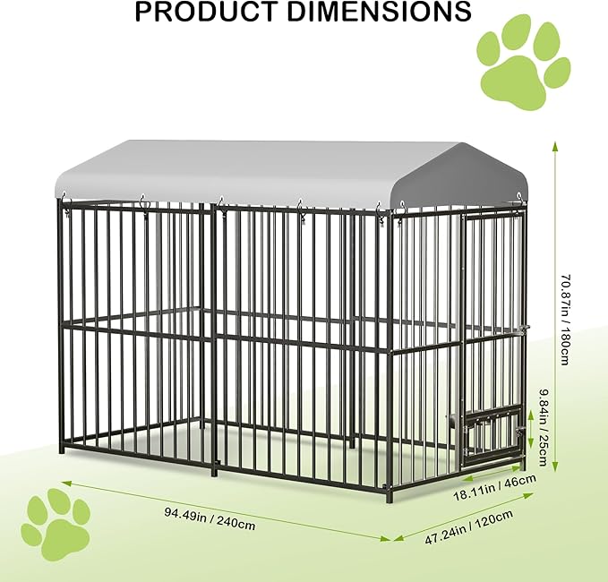 8x4x6 FT Outdoor Dog Kennel,Heavy-Duty Enclosures Outside with UV-Resistant Waterproof Roof Cover and Lock,for Medium and Large Dogs,Easy Assembly