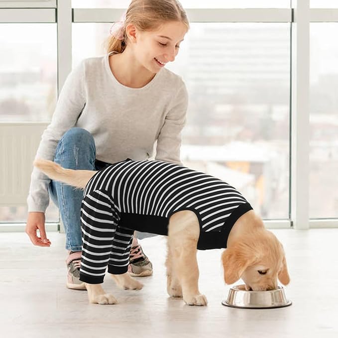 Kuoser Dog Recovery Suit for Back Legs,Soft Dog Surgery Suit with Sleeves to Stop Licking,Dogs Recovery Sleeve Elbow Protector Pet Surgical Onesie for Abdominal Wounds Dogs Cone Alternative,Black M