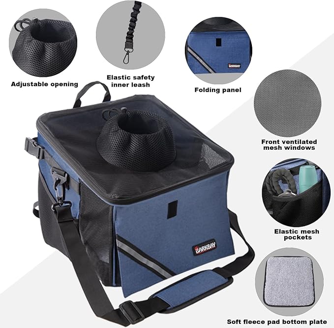 Pet Carrier Bicycle Basket Bag Pet Carrier/Booster Backpack for Dogs and Cats with Big Side Pockets,Comfy & Padded Shoulder Strap,Travel with Your Pet Safety(Classic Blue)