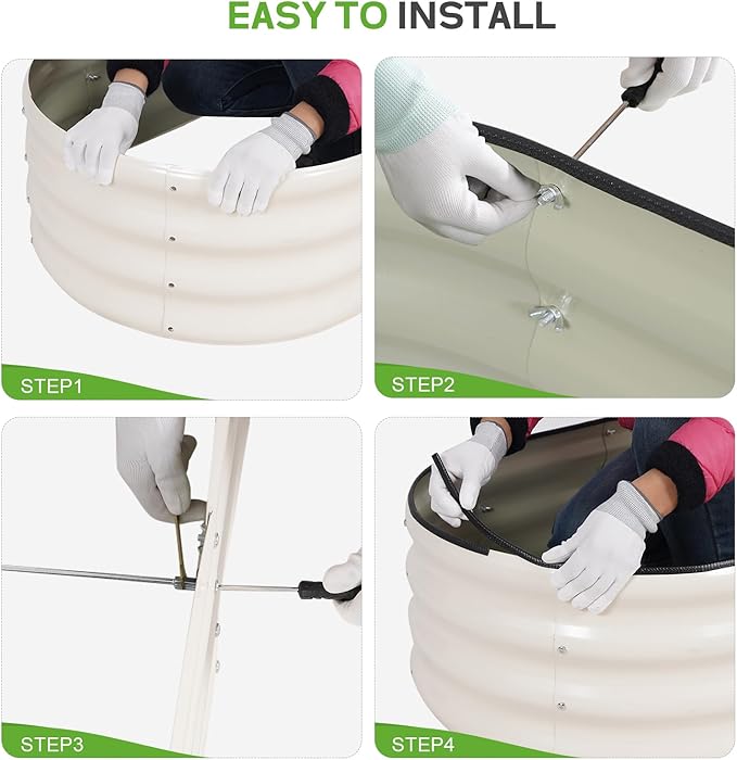 Galvanized Raised Garden Bed - 8×2×1ft Planter Raised Beds for Gardening | Oval Metal Garden Planter Box with Safety Edging and Bracing Rods for Vegetables Fruits and Flowers (White)